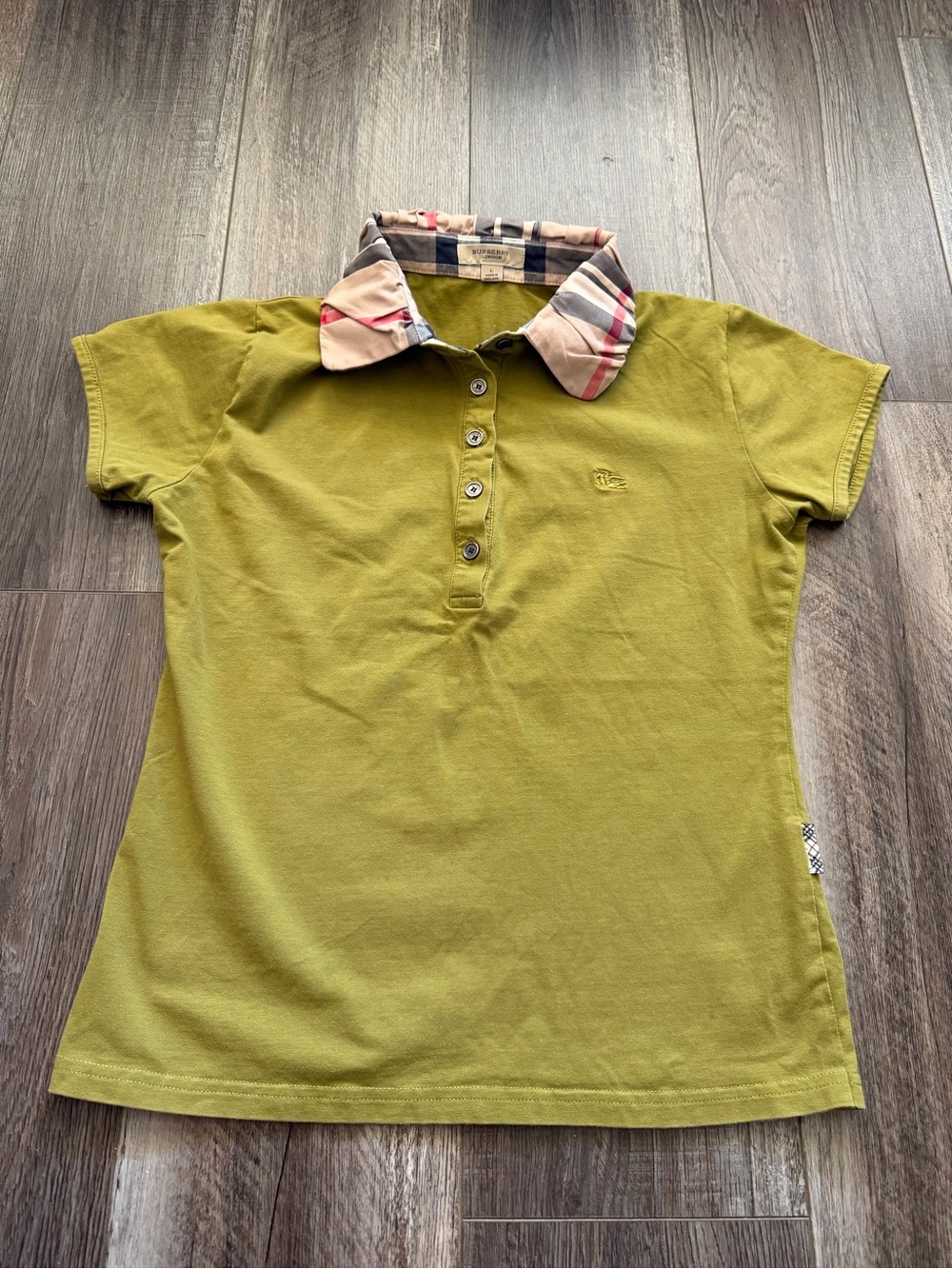 Burberry Olive Green Polo with Signature Check Collar